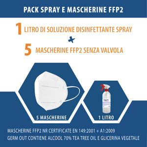 PACK Spray disinfettante e 5 Mascherine FFP2 KN95 | Dpi Sicurezza